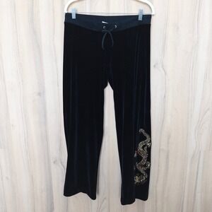 Vintage Obermeyer Black Velvet Embroidered Dragon Pants Small Y2K